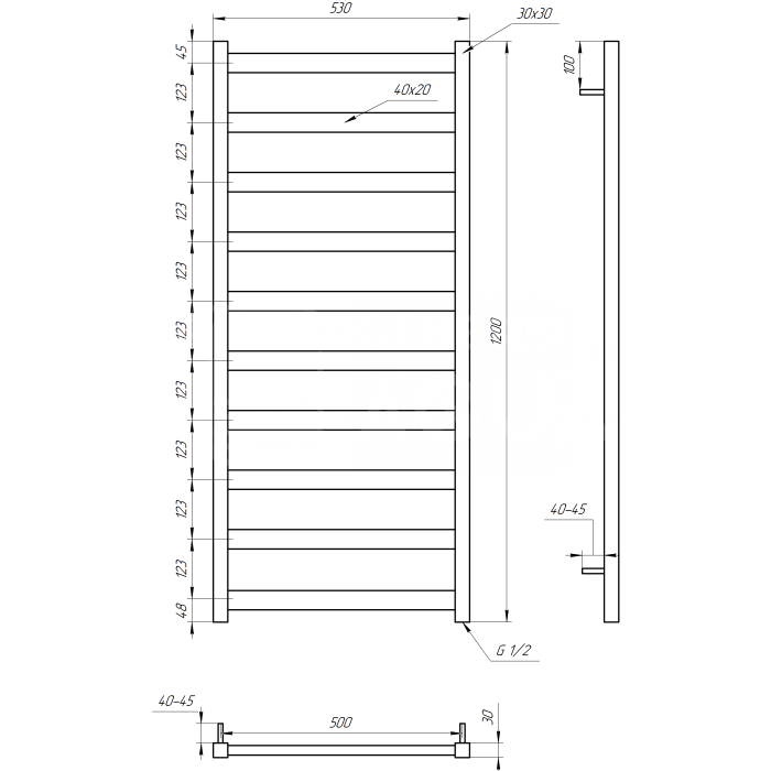 Полотенцесушитель Maxi Электрический 100x53x3
