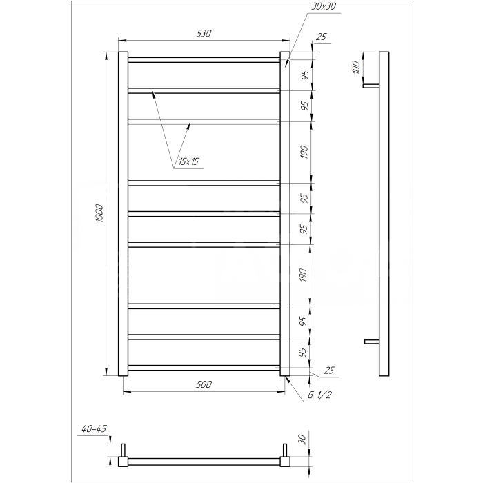 Полотенцесушитель Tristar square Электрическая 100x53x3