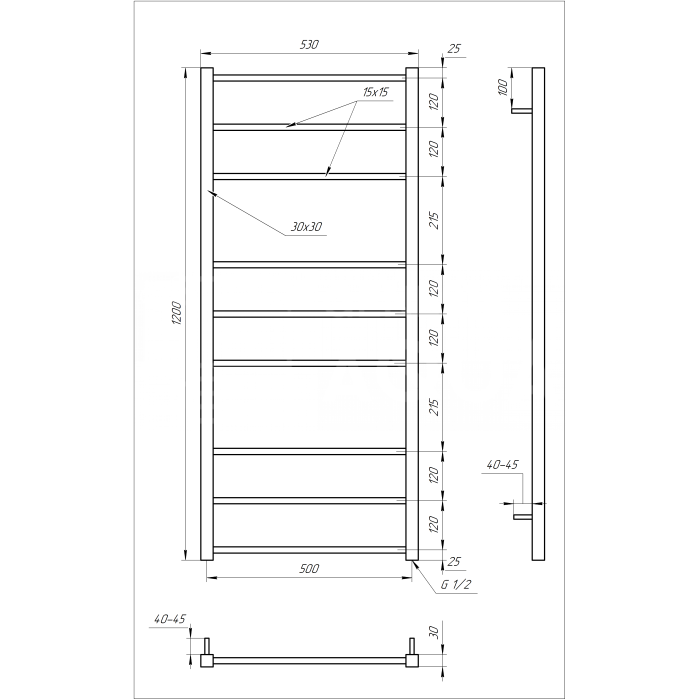 Полотенцесушитель Tristar square Электрическая 120x53x3