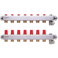Коллектор 1"х7 выходов без расходомеров SSM-7 с термоклапанами 3/4" Danfoss 088U0807