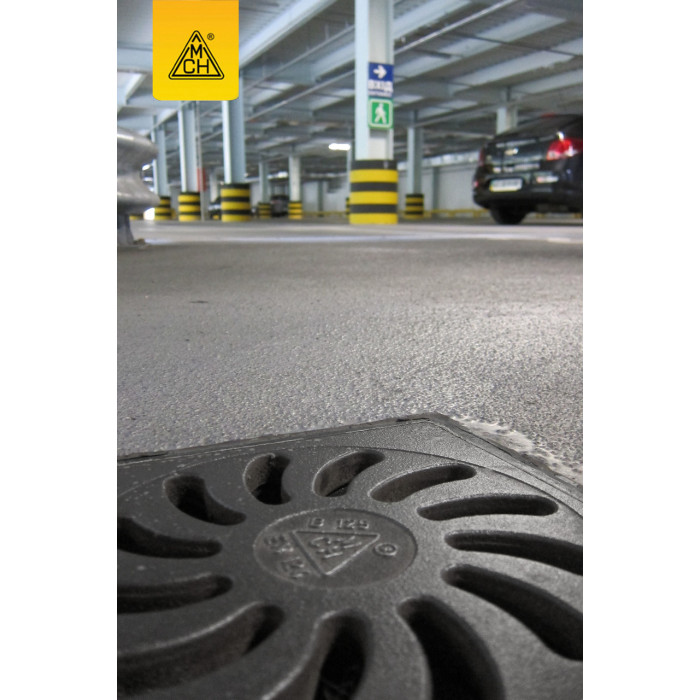 Трап МСН з чавунною решіткою 245х245 мм, горизон. підключення DN110, для вулиці та паркінгу арт. 429 Sz