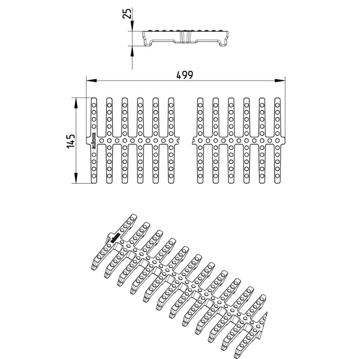 Решітка HYGIENICPRO 145x499 для промислового каналу BLUCHER 150х500 арт. 697.250.150.50