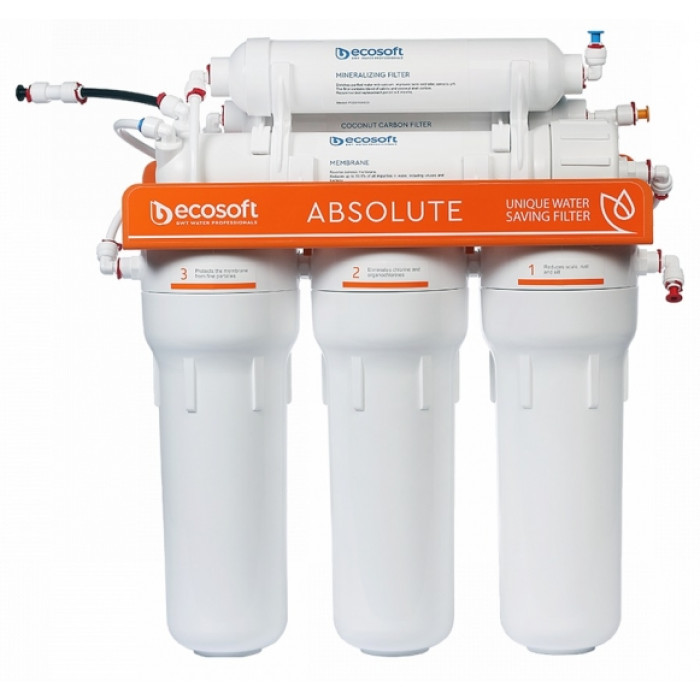 Ecosoft Фільтр зворотного осмосу Absolute з мінералізатором, 75 гал/добу, дренаж 1:1, подвійний кран модерн