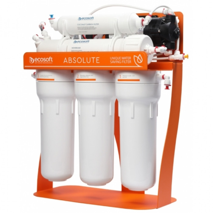 Ecosoft Фільтр зворотного осмосу Absolute з помпою на станині, мембрана 75gpd DuPont, дренаж 1:1