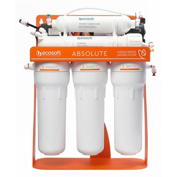 Ecosoft Фільтр зворотного осмосу Absolute з помпою на станині, мембрана 75gpd DuPont, дренаж 1:1