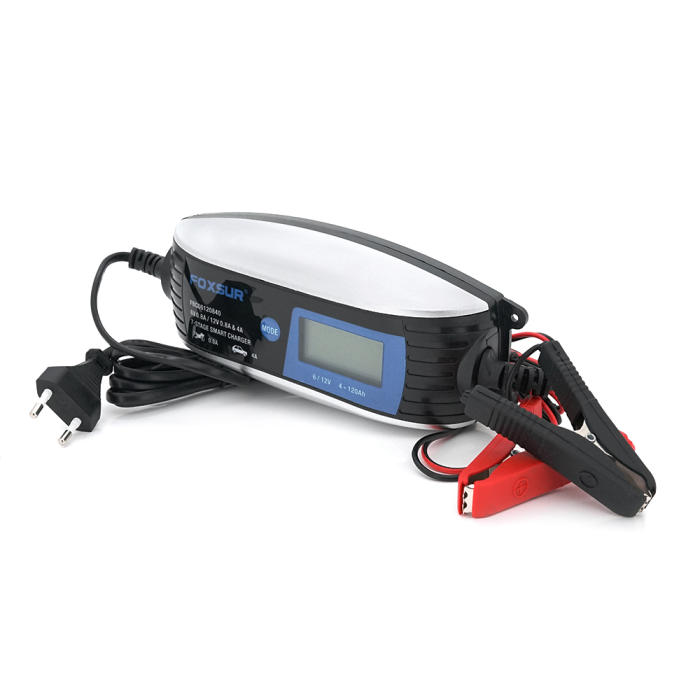 Автоматичне ЗУ  для акумулятора Foxsur FBC061200840  6/12V,100-240V,4A, LCD, клемми (AGM/GEL/Lead)