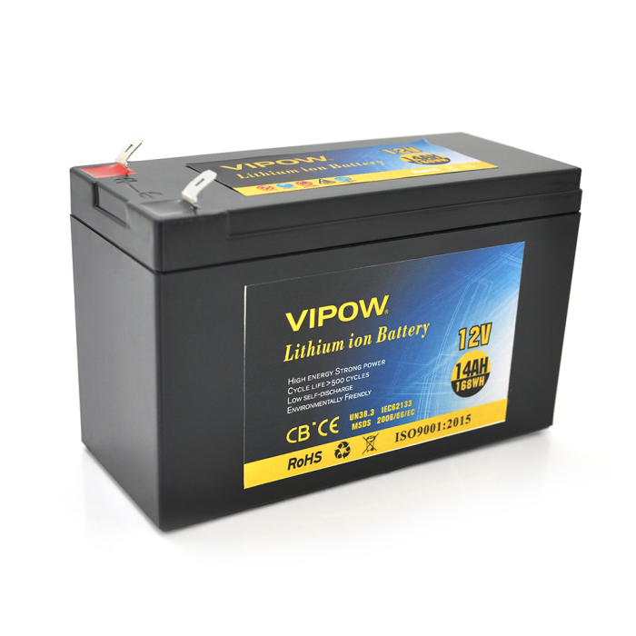 Аккумуляторная литиевая батарея Vipow 12 V 14Ah с элементами Li-ion 18650 со встроенной ВМS платой, (3S7P) (151х65х94(100))мм, Q20