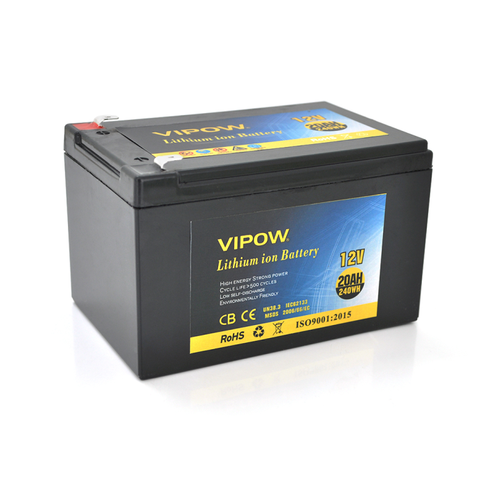 Аккумуляторная литиевая батарея Vipow 12 V 20Ah с элементами Li-ion 18650 со встроенной ВМS платой, (3S10P) (151х98х95(101))мм