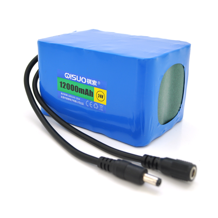 Аккумуляторная литиевая батарея QiSuo 24V 12A с элементами Li-ion 18650, DC5.5x2.1, (110x76x67mm)