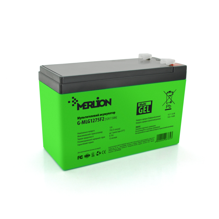 Аккумуляторная батарея MERLION G-MLG1275F2 12 V 7,5 Ah (150 x 65 x 95 (100)) Green Q10