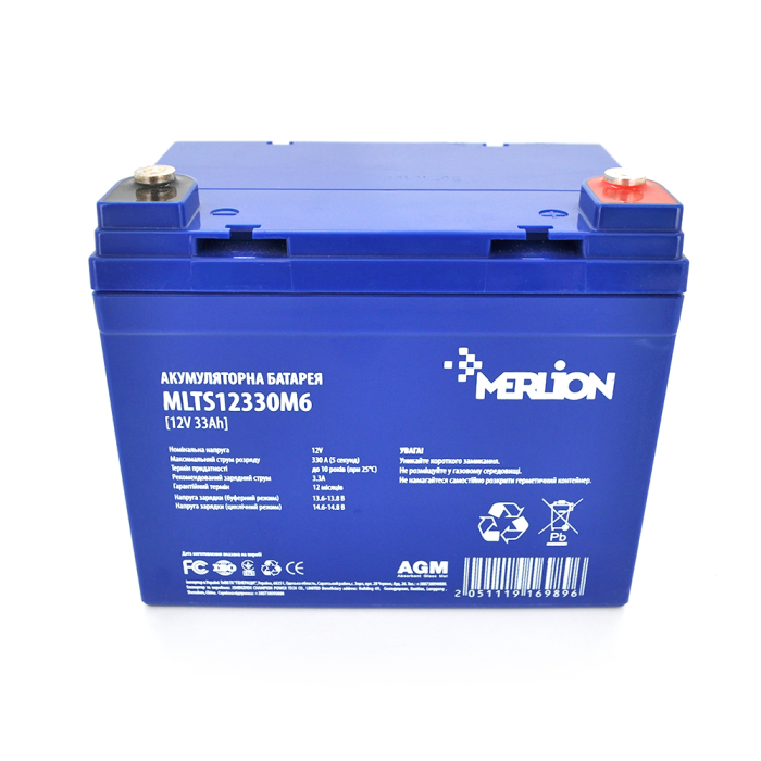 Аккумуляторная батарея MERLION  EURO AGM MLTS12330M6 12 V 33 Ah ( 195 x 130 x 155 (165) ) Blue Q1