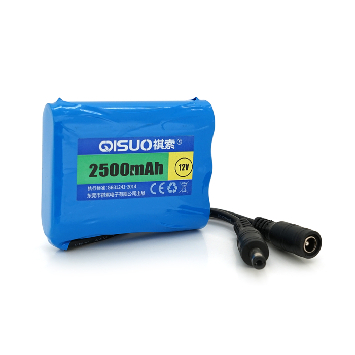 Аккумуляторная литиевая батарея QiSuo 12V 2.5A с элементами Li-ion 18650, DC5.5x2.1, (56x20x70mm)