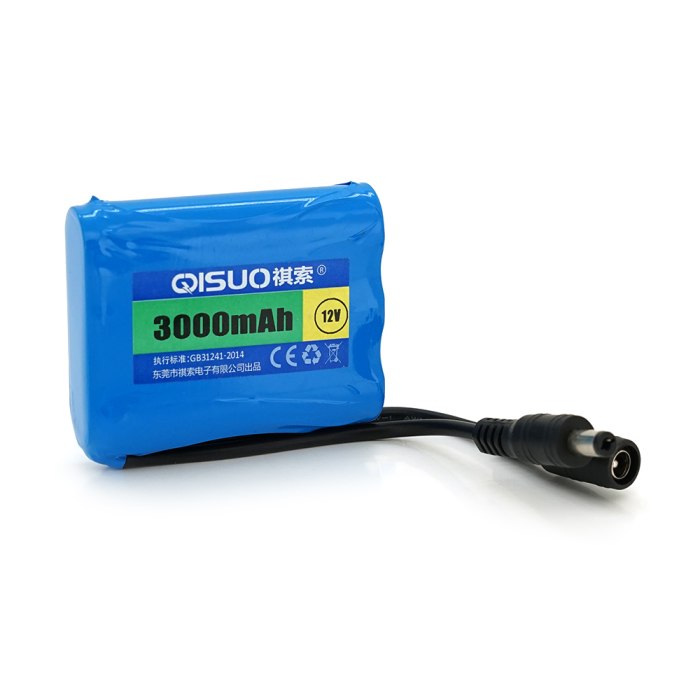Аккумуляторная литиевая батарея QiSuo 12V 3A с элементами Li-ion 18650, DC5.5x2.1, (56x20x70mm)