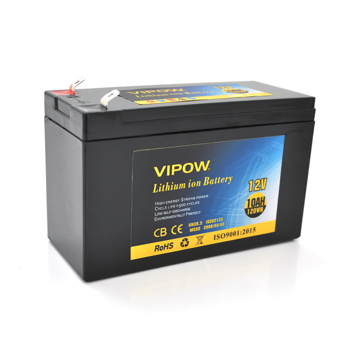 Аккумуляторная литиевая батарея Vipow 12 V 10Ah с элементами Li-ion 18650 со встроенной ВМS платой, (3S5P) (151х65х94(100))мм, Q20
