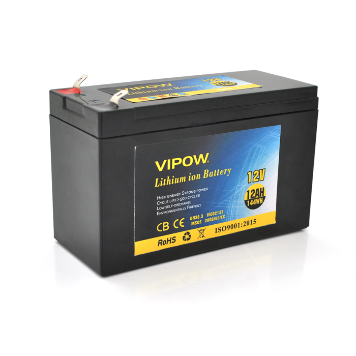 Аккумуляторная литиевая батарея Vipow 12 V 12Ah с элементами Li-ion 18650 со встроенной ВМS платой, (3S6P) (151х65х94(100))мм, Q20