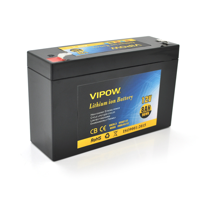Аккумуляторная литиевая батарея Vipow 12 V 8Ah с элементами Li-ion 18650 со встроенной ВМS платой, (3S4P) (151х50х94(100))мм, Q20