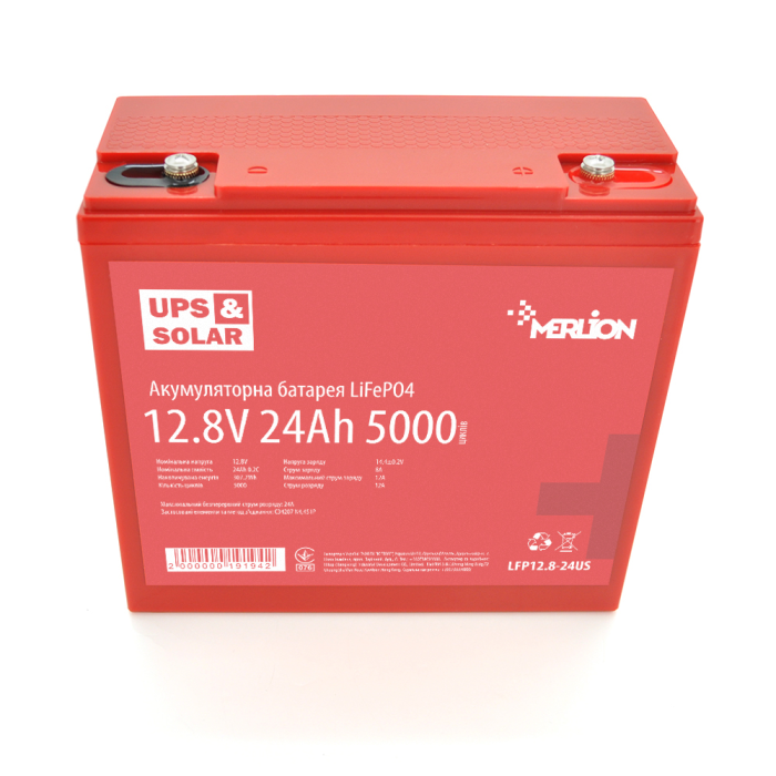 Литий-железо-фосфатный аккумулятор Merlion LiFePO4 12.8V 24AH (4S4P/BMS-30A), (166x175x125) for UPS, до 5000 циклов, Q6
