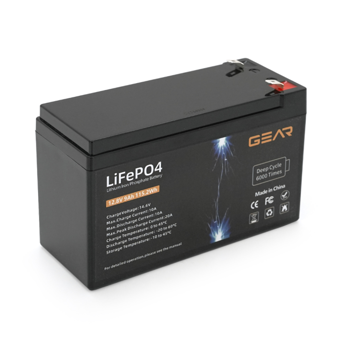 Литий-железо-фосфатный аккумулятор GEAR LiFePO4 12.8V 9AH (BMS-10A/10A), (150x65x95), 1kg до 6000 циклов, Q8