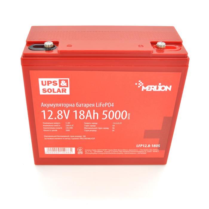 Литий-железо-фосфатный аккумулятор Merlion LiFePO4 12.8V 18AH (4S3P/BMS-20A), (181x77x168) for UPS, до 5000 циклов, Q6