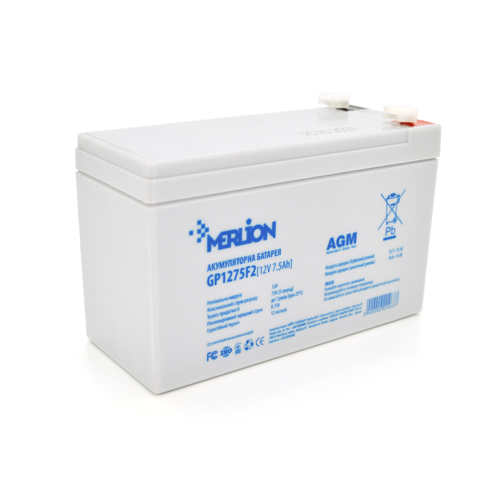 Аккумуляторная батарея MERLION AGM GP1275F2 12 V 7,5 Ah (150 x 65 x 95 (100)) White Q10/420