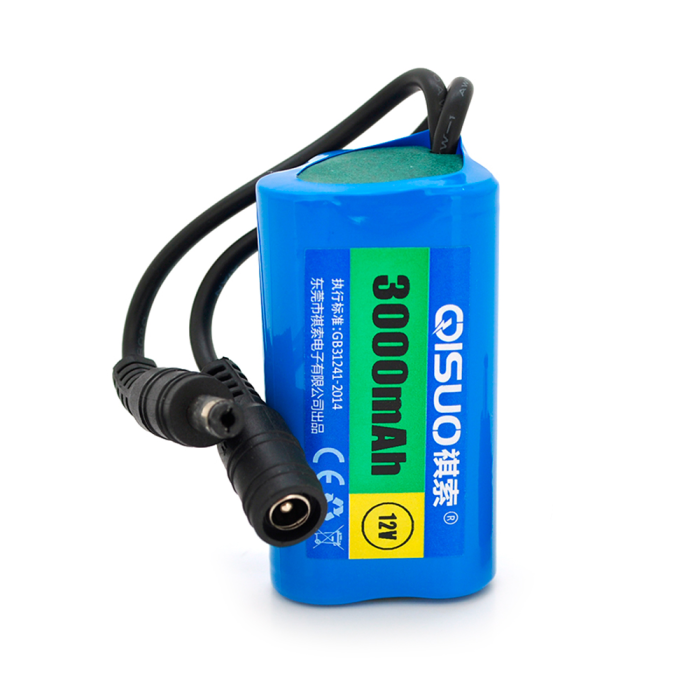 Аккумуляторная литиевая батарея QiSuo 12V 3A с элементами Li-ion 18650, DC5.5x2.1, (37x37x67mm)