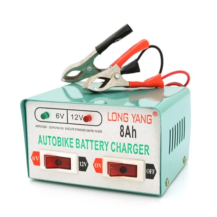 Автомобильное ЗУ 6V/12V 8А, с индикацией, AC 200V-240V, DC 6V-12V/0.9A + крокодилы, Q20