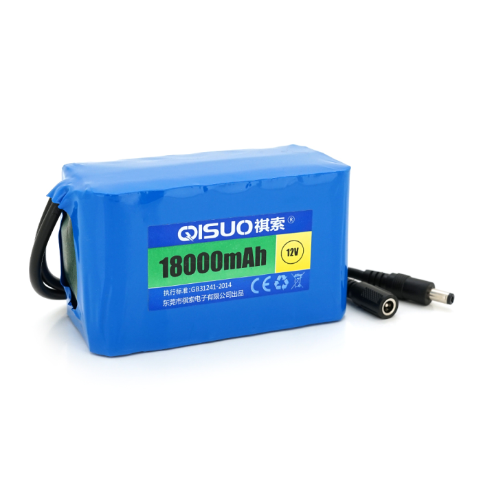 Аккумуляторная литиевая батарея QiSuo 12V 18A с элементами Li-ion 18650, DC5.5x2.1, (125x57x68mm)