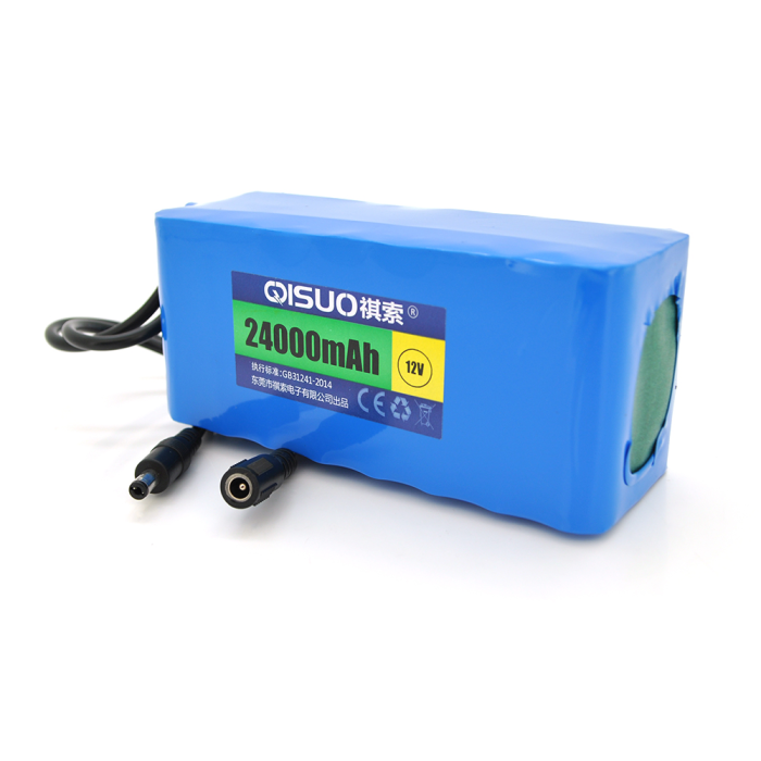 Аккумуляторная литиевая батарея QiSuo 12V 24A с элементами Li-ion 18650, DC5.5x2.1, (153x57x68mm)