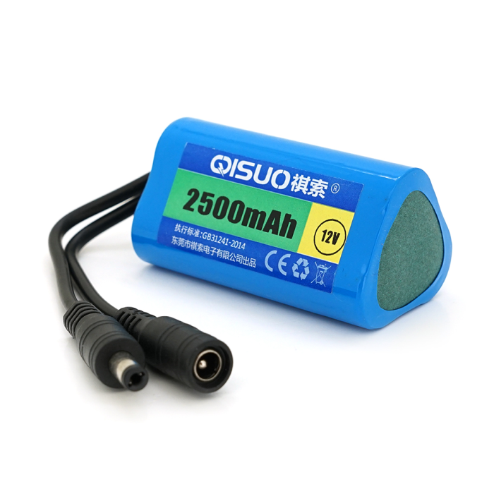 Аккумуляторная литиевая батарея QiSuo 12V 2.2A с элементами Li-ion 18650, DC5.5x2.1, (37x37x67mm)