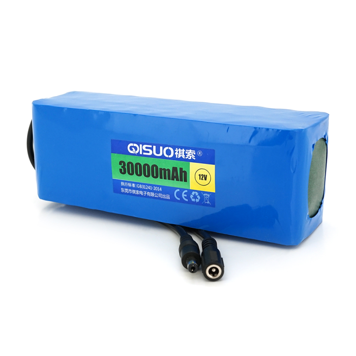 Аккумуляторная литиевая батарея QiSuo 12V 30A с элементами Li-ion 18650, DC5.5x2.1, (187x57x68mm)
