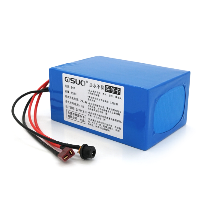 Аккумуляторная литиевая батарея QiSuo 24V 15A с элементами Li-ion 18650, DC: 5.5x2.1мама + разъем T-2HQмама
