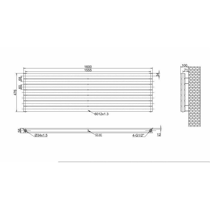 Горизонтальный дизайнерский радиатор отопления ARTTIDESIGN Livorno ІІ G 7/476/1600/50 белый матовый