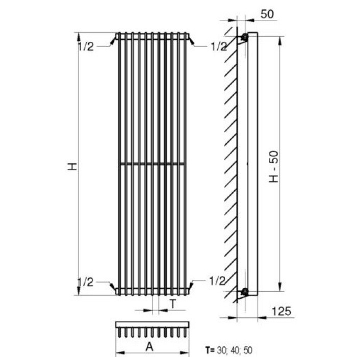 Радиаторы дизайнерские Metrum 1 H-1800 мм, L-465 мм Betatherm с нижним подключением
