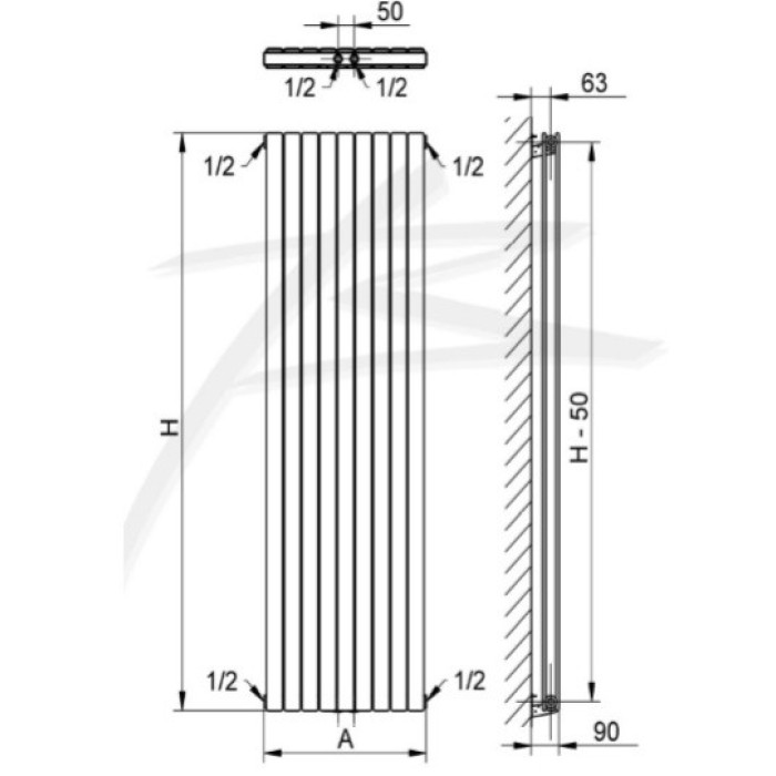 Дизайнерський радіатор Blende 2 H-1600 мм, L-394 мм Betatherm нижнє підключення