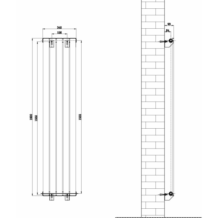 Вертикальный дизайнерский радиатор отопления ARTTIDESIGN Livorno 5/1600/340/50 черный матовый