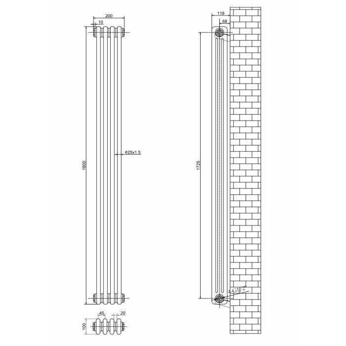 Вертикальный дизайнерский радиатор отопления ARTIDESIGN Bari III 4/1800/200 белый матовый