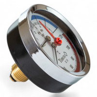 термоманометр Tervix Pro Line 80/0-6 бар, 0-120 С аксіальний, з монтажним клапаном 1/2"