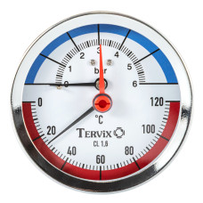 термоманометр Tervix Pro Line 80/0-6 бар, 0-120 С аксіальний, з монтажним клапаном 1/2"