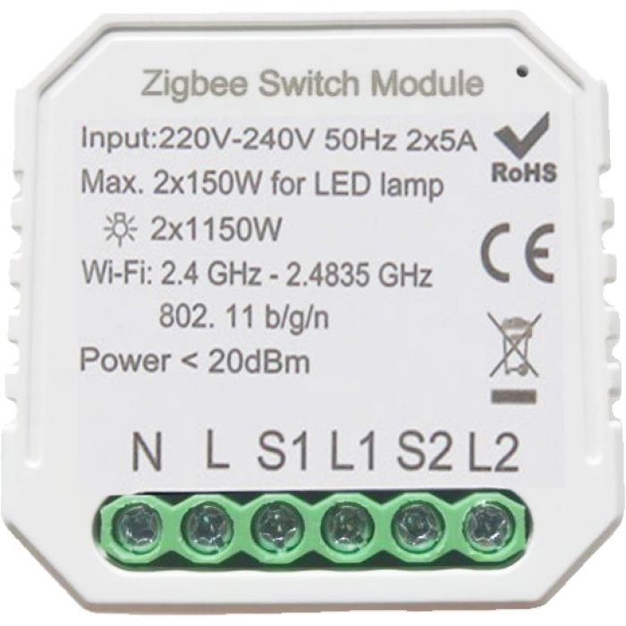 Розумний вимикач Tervix Pro Line ZigBee Switch (2 клавіші)