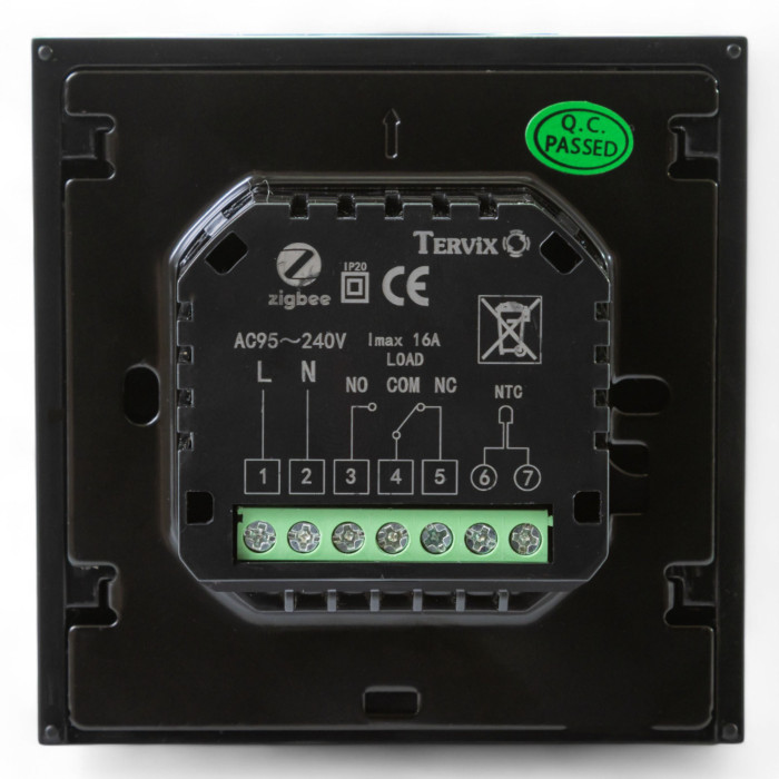 Термостат з ZigBee управлінням Tervix Pro Line для водяної/електричної теплої підлоги, чорний
