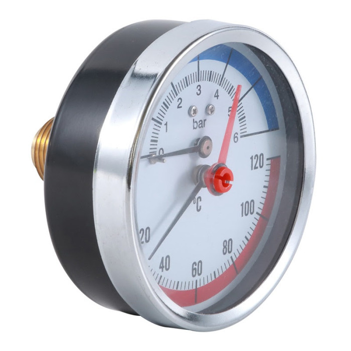 термоманометр Tervix Pro Line 80/0-10 бар, 0-120 С аксіальний, з монтажним клапаном 1/2