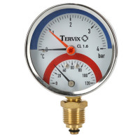 термоманометр Tervix Pro Line 80/0-6 бар, 0-120 С аксиальный, с монтажным клапаном 1/2"