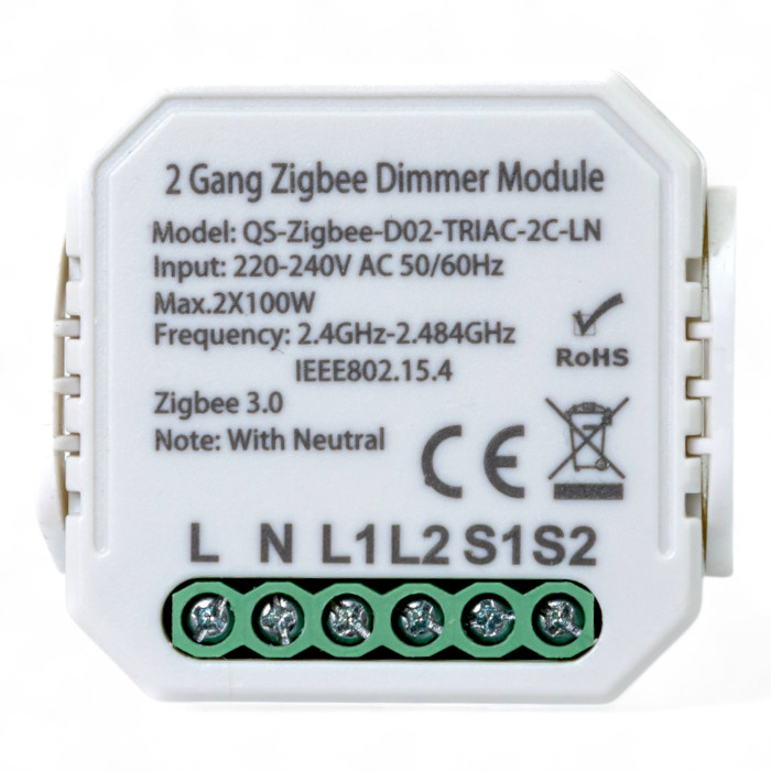 Розумний вимикач - регулятор Tervix Pro Line ZigBee Dimmer (2 клавіші)