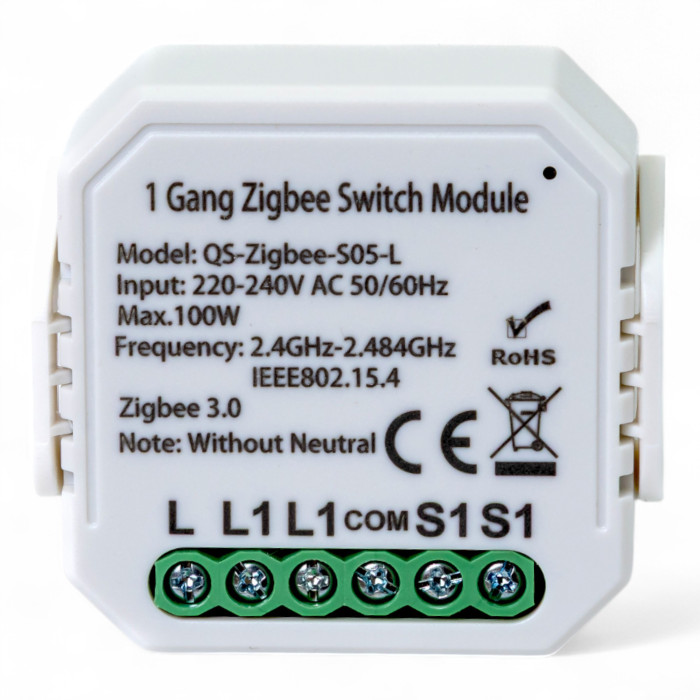 Розумний вимикач Tervix Pro Line ZigBee Switch (1 клавіша), без нуля