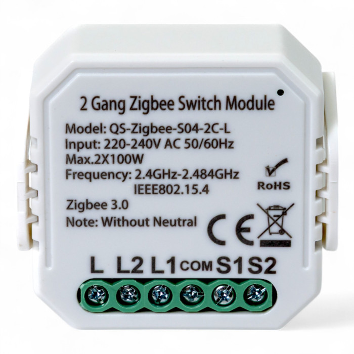 Розумний вимикач Tervix Pro Line ZigBee Switch (2 клавіші), без нуля