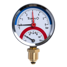 термоманометр Tervix Pro Line 80/0-6 бар, 0-120С, радіальний, з монтажним клапаном 1/2"