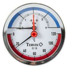 термоманометр Tervix Pro Line 80/0-4 бар, 0-120 С аксіальний, з монтажним клапаном 1/2"
