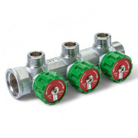 Розподільча гребінка з регулюючими вентилями 3 контури 3/4''x3/4", латунь, Tervix Pro Line WD