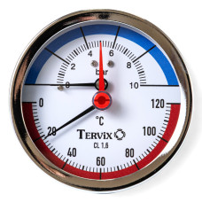 термоманометр Tervix Pro Line 80/0-10 бар, 0-120 С аксіальний, з монтажним клапаном 1/2"