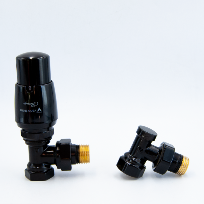 Комплект термостатический Vario Term, ELEGANT, угловой, глянцевий черный, ELGS0213C/FK